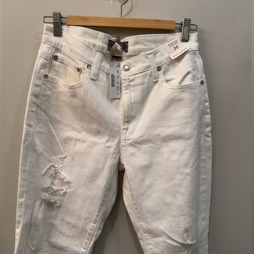 NWT JCrew Point Sur White Distressed High Rise Slim Boy Jeans - Size 26